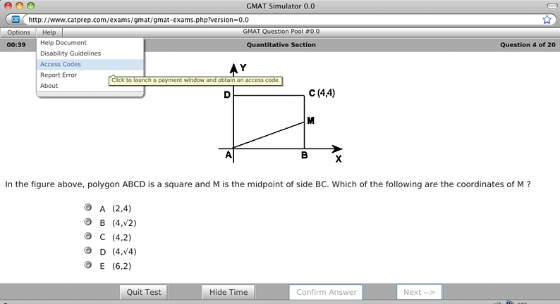 GMAT Exam Simulator screen shot